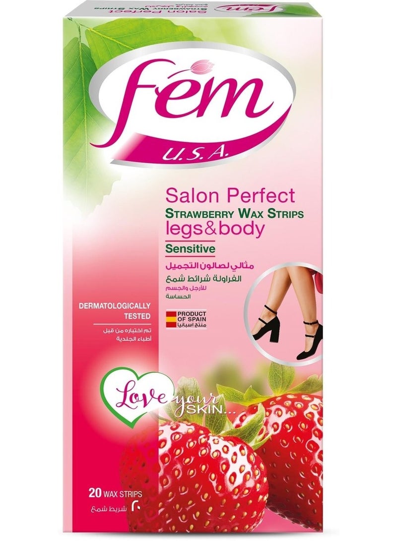 Fem Strawberry Wax Strips Legs & Body Sensitive 20 Pieces Pack